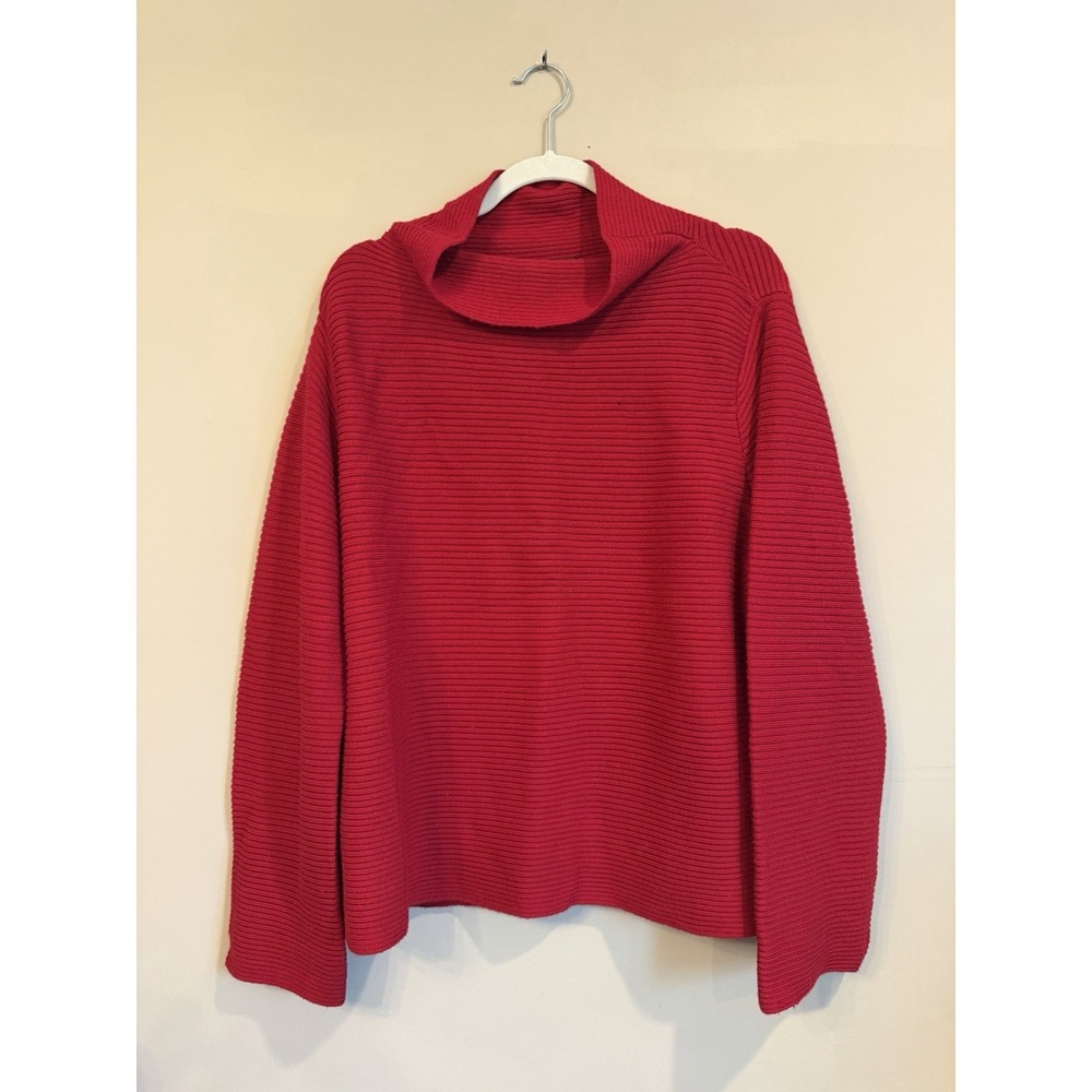 Eileen‎ Fisher Red Ribbed Italian Yarn Mock Neck Sweater Large